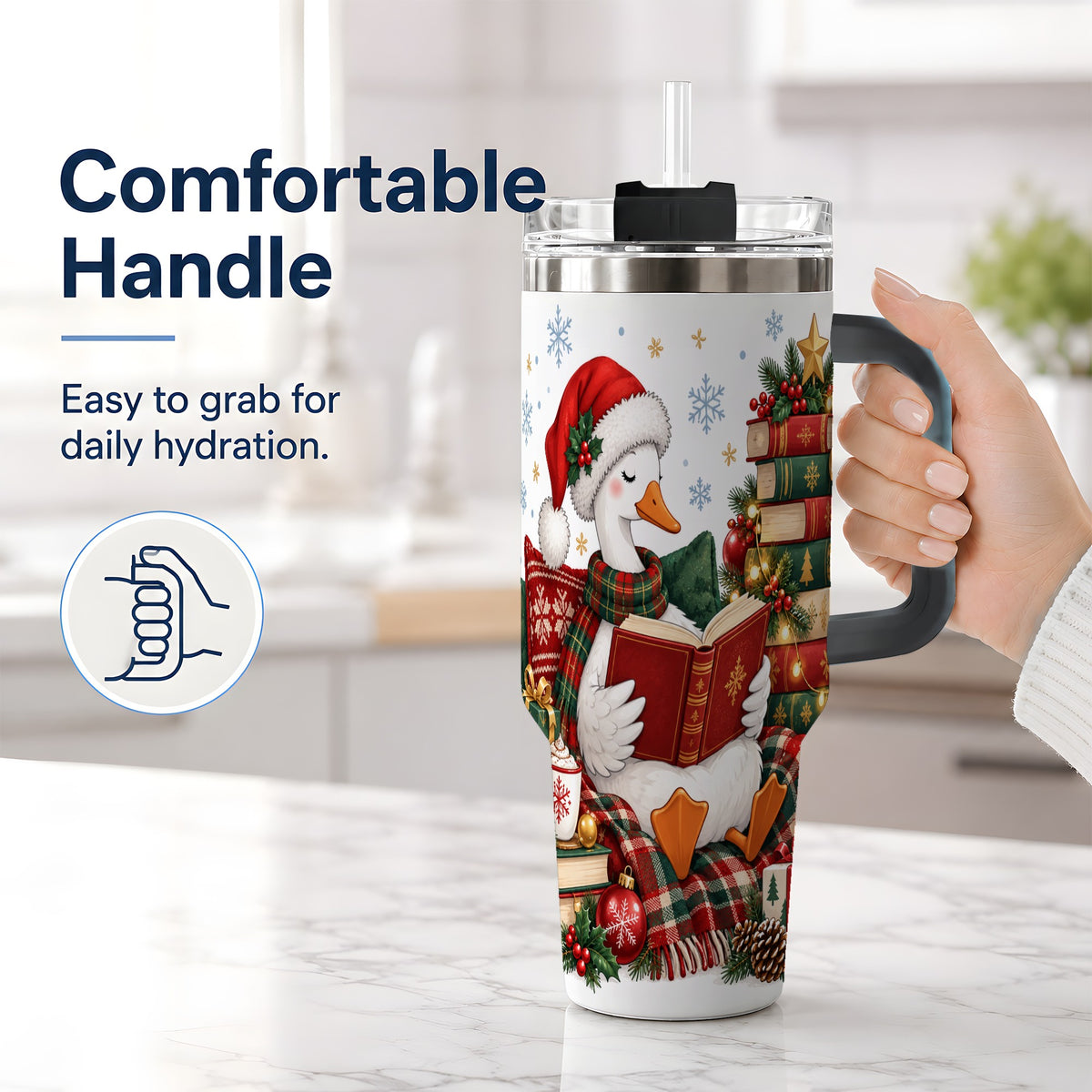 #pl[40oz|Black] Christmas Goose Tumbler, 40oz Tumbler with Cozy Reading Artwork