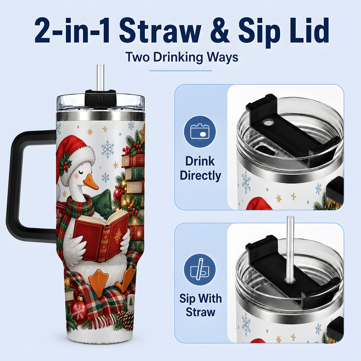 #pl[40oz|Black] Christmas Goose Tumbler, 40oz Tumbler with Cozy Reading Artwork