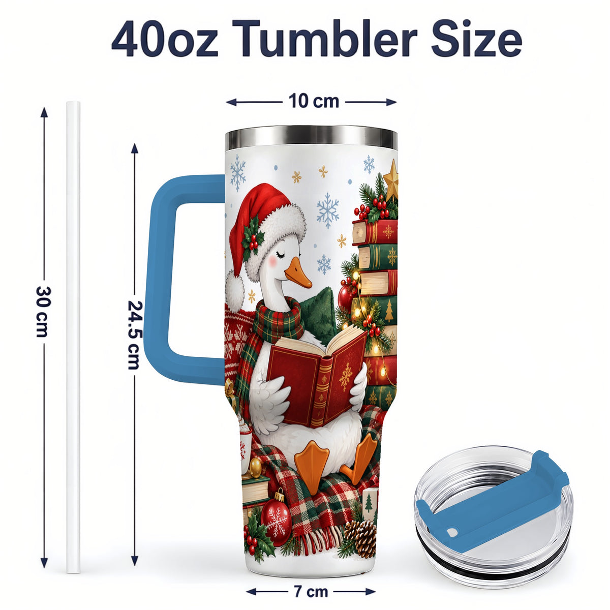 #pl[40oz|Blue] Christmas Goose Tumbler, 40oz Tumbler with Cozy Reading Artwork
