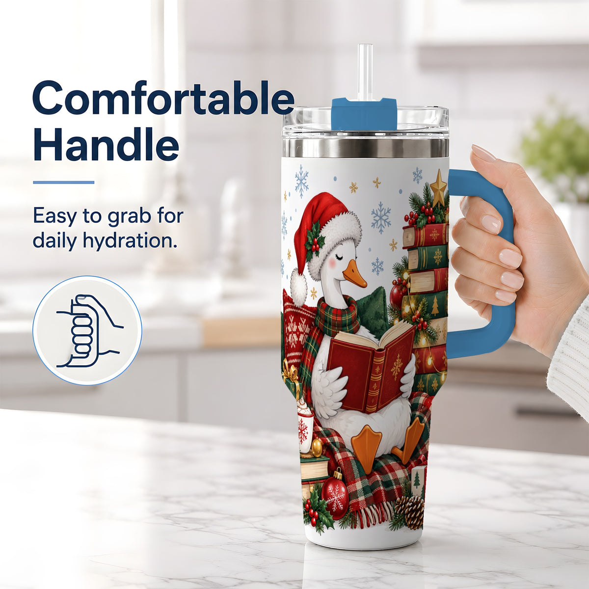 #pl[40oz|Blue] Christmas Goose Tumbler, 40oz Tumbler with Cozy Reading Artwork