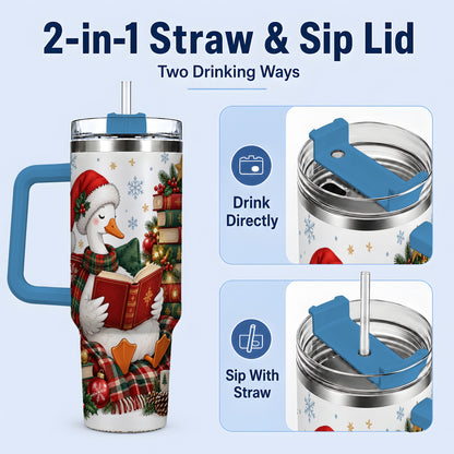 #pl[40oz|Blue] Christmas Goose Tumbler, 40oz Tumbler with Cozy Reading Artwork