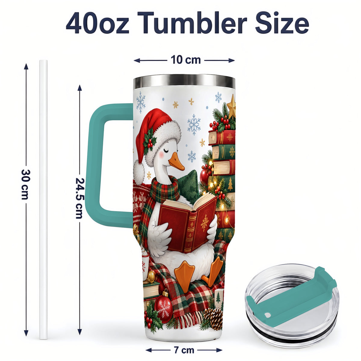 #pl[40oz|Green] Christmas Goose Tumbler, 40oz Tumbler with Cozy Reading Artwork