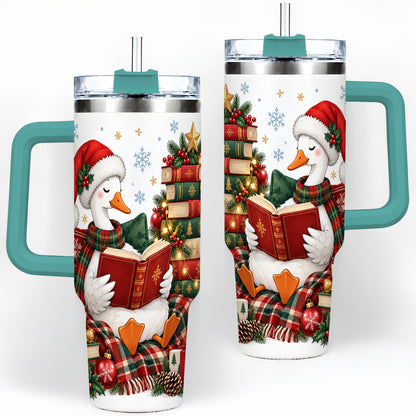 #pl[40oz|Green] Christmas Goose Tumbler, 40oz Tumbler with Cozy Reading Artwork