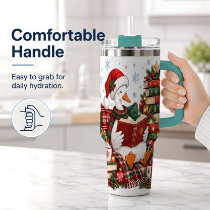 #pl[40oz|Green] Christmas Goose Tumbler, 40oz Tumbler with Cozy Reading Artwork