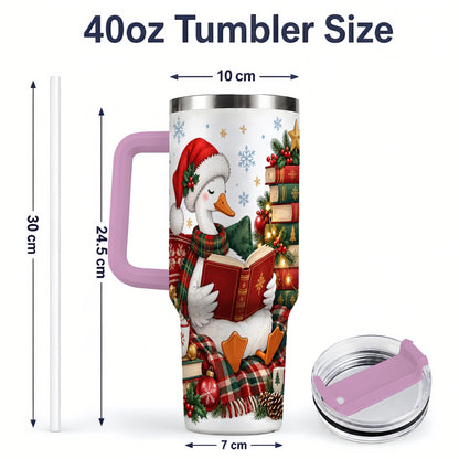 #pl[40oz|Pink] Christmas Goose Tumbler, 40oz Tumbler with Cozy Reading Artwork