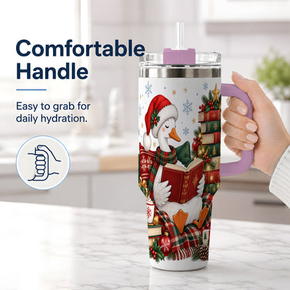 #pl[40oz|Pink] Christmas Goose Tumbler, 40oz Tumbler with Cozy Reading Artwork