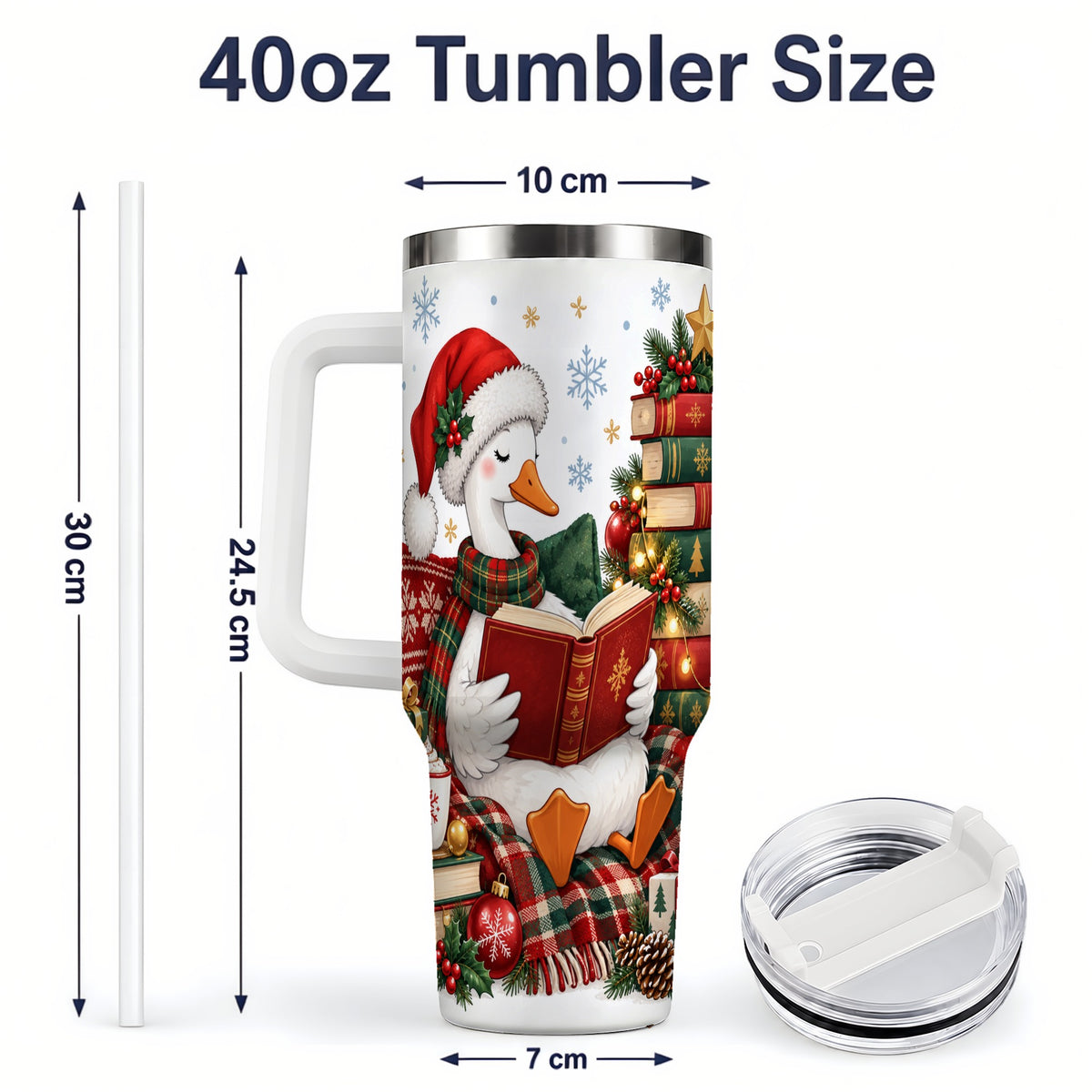 #pl[40oz|White] Christmas Goose Tumbler, 40oz Tumbler with Cozy Reading Artwork