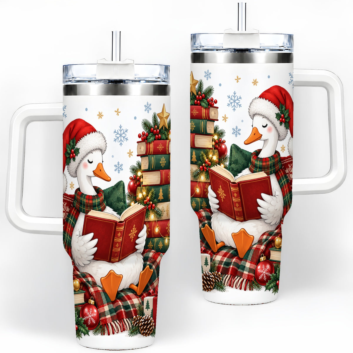 Christmas Goose Tumbler, 40oz Tumbler with Cozy Reading Artwork
