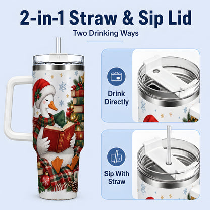 #pl[40oz|White] Christmas Goose Tumbler, 40oz Tumbler with Cozy Reading Artwork