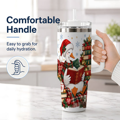 #pl[40oz|White] Christmas Goose Tumbler, 40oz Tumbler with Cozy Reading Artwork
