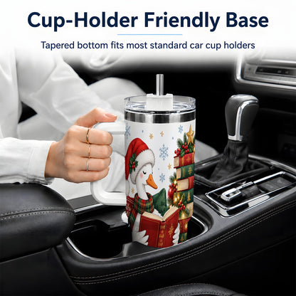 #pl[40oz|White] Christmas Goose Tumbler, 40oz Tumbler with Cozy Reading Artwork