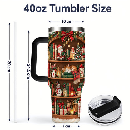 #pl[40oz|Black] Christmas Bookshelf Tumbler, 40oz Tumbler with Festive Library Artwork