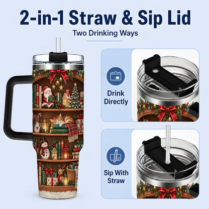 #pl[40oz|Black] Christmas Bookshelf Tumbler, 40oz Tumbler with Festive Library Artwork