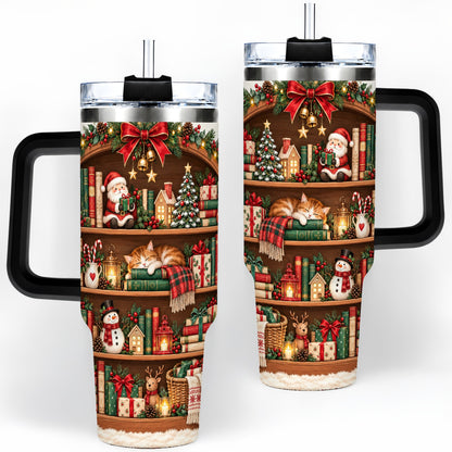 #pl[40oz|Black] Christmas Bookshelf Tumbler, 40oz Tumbler with Festive Library Artwork