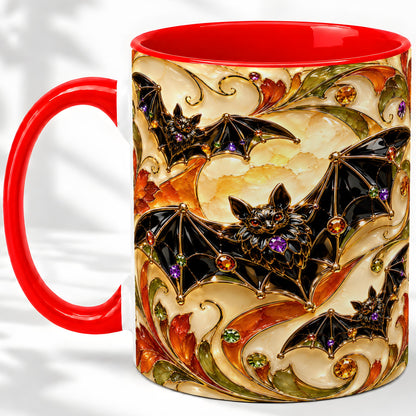 Autumn Bat Ceramic Mug, Gothic Fall Vine Artwork for Bat Lovers