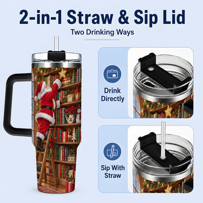 #pl[40oz|Black] Santa Library Tumbler, 40oz Tumbler with Christmas Bookshelf Artwork