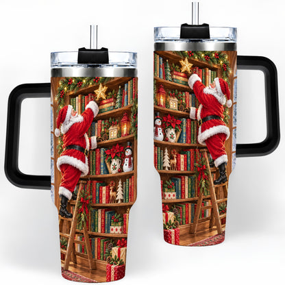 #pl[40oz|Black] Santa Library Tumbler, 40oz Tumbler with Christmas Bookshelf Artwork