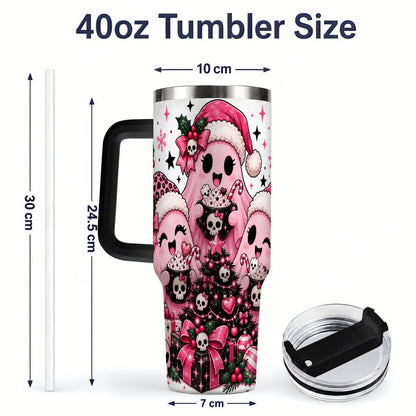 #pl[40oz|Black] Pink Gothic Christmas Ghost 40oz Tumbler, Skull Holiday Drinkware