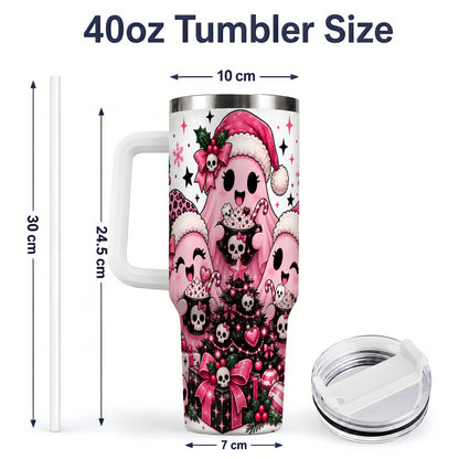 #pl[40oz|White] Pink Gothic Christmas Ghost 40oz Tumbler, Skull Holiday Drinkware
