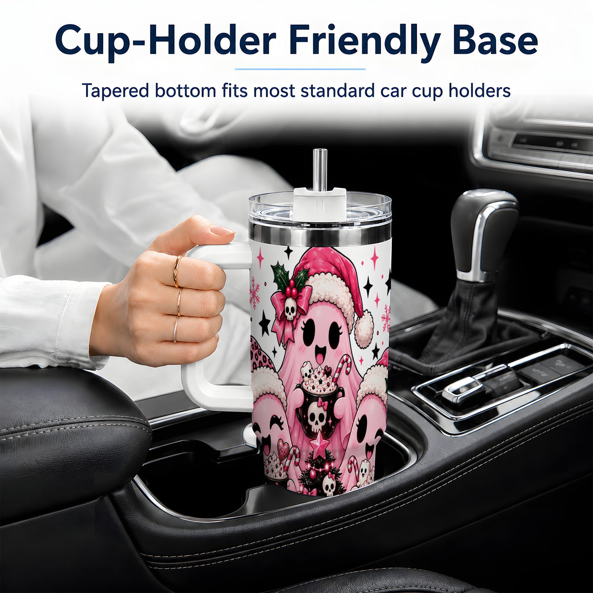 #pl[40oz|White] Pink Gothic Christmas Ghost 40oz Tumbler, Skull Holiday Drinkware