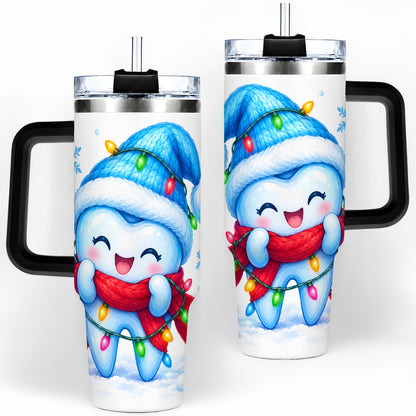 #pl[40oz|Black] Christmas Tooth 40oz Tumbler, Winter Lights Insulated Drinkware
