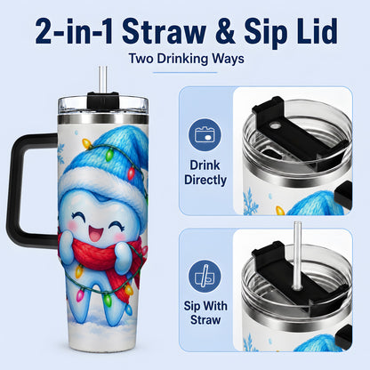 #pl[40oz|Black] Christmas Tooth 40oz Tumbler, Winter Lights Insulated Drinkware