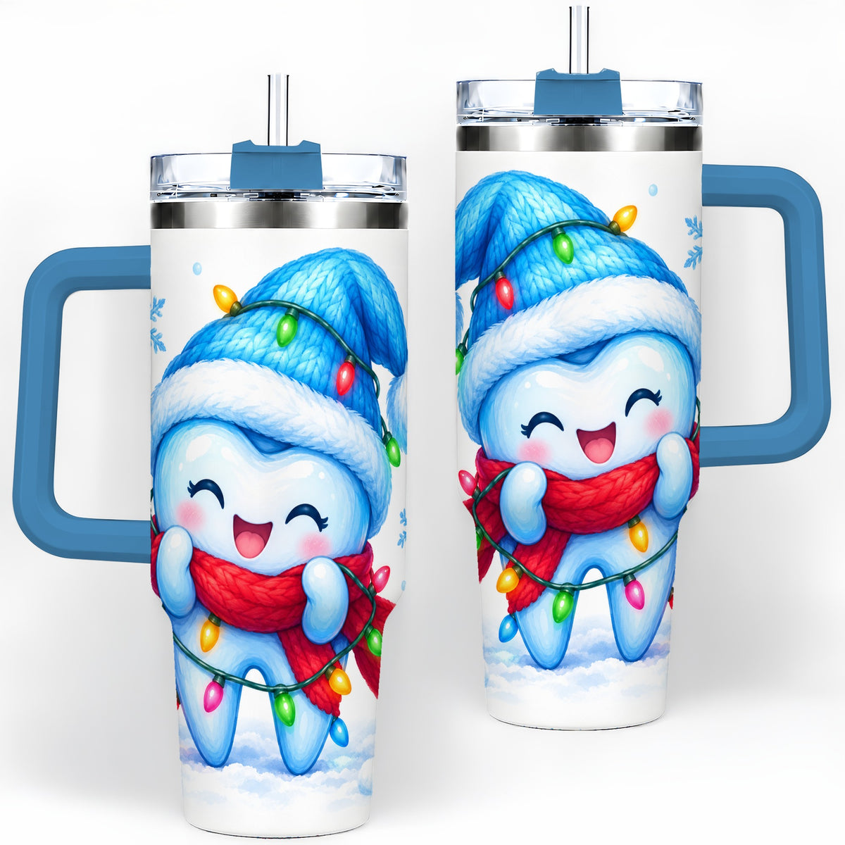 #pl[40oz|Blue] Christmas Tooth 40oz Tumbler, Winter Lights Insulated Drinkware
