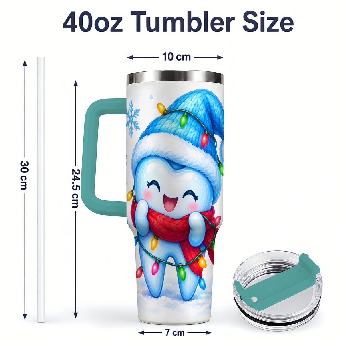 #pl[40oz|Green] Christmas Tooth 40oz Tumbler, Winter Lights Insulated Drinkware