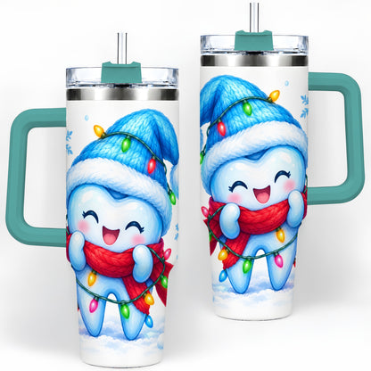 #pl[40oz|Green] Christmas Tooth 40oz Tumbler, Winter Lights Insulated Drinkware