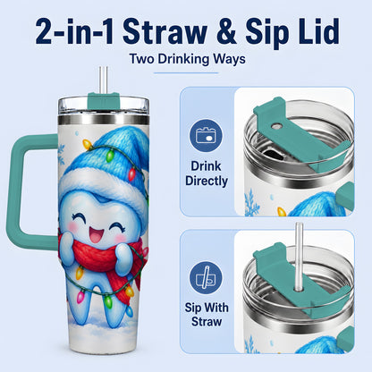 #pl[40oz|Green] Christmas Tooth 40oz Tumbler, Winter Lights Insulated Drinkware
