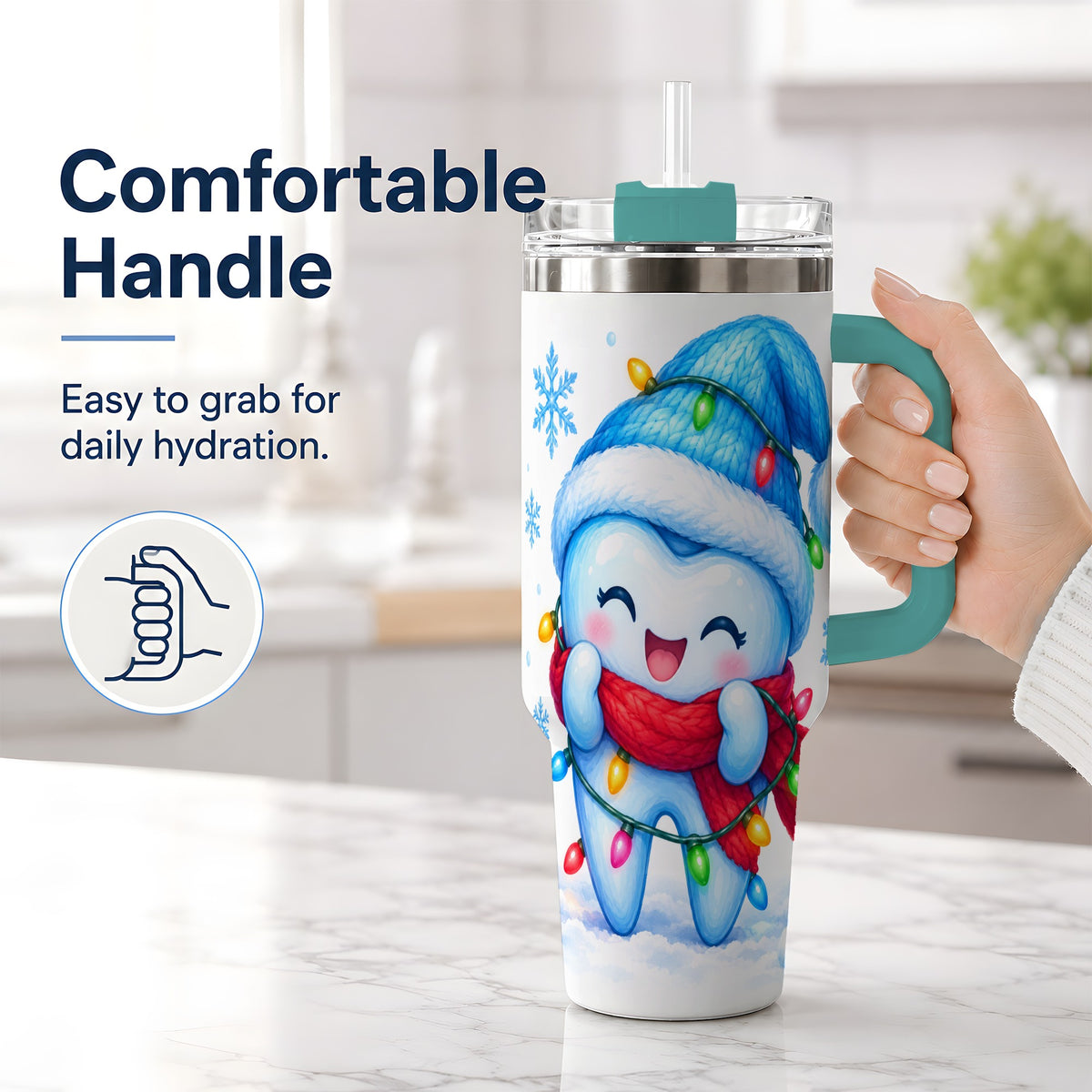#pl[40oz|Green] Christmas Tooth 40oz Tumbler, Winter Lights Insulated Drinkware