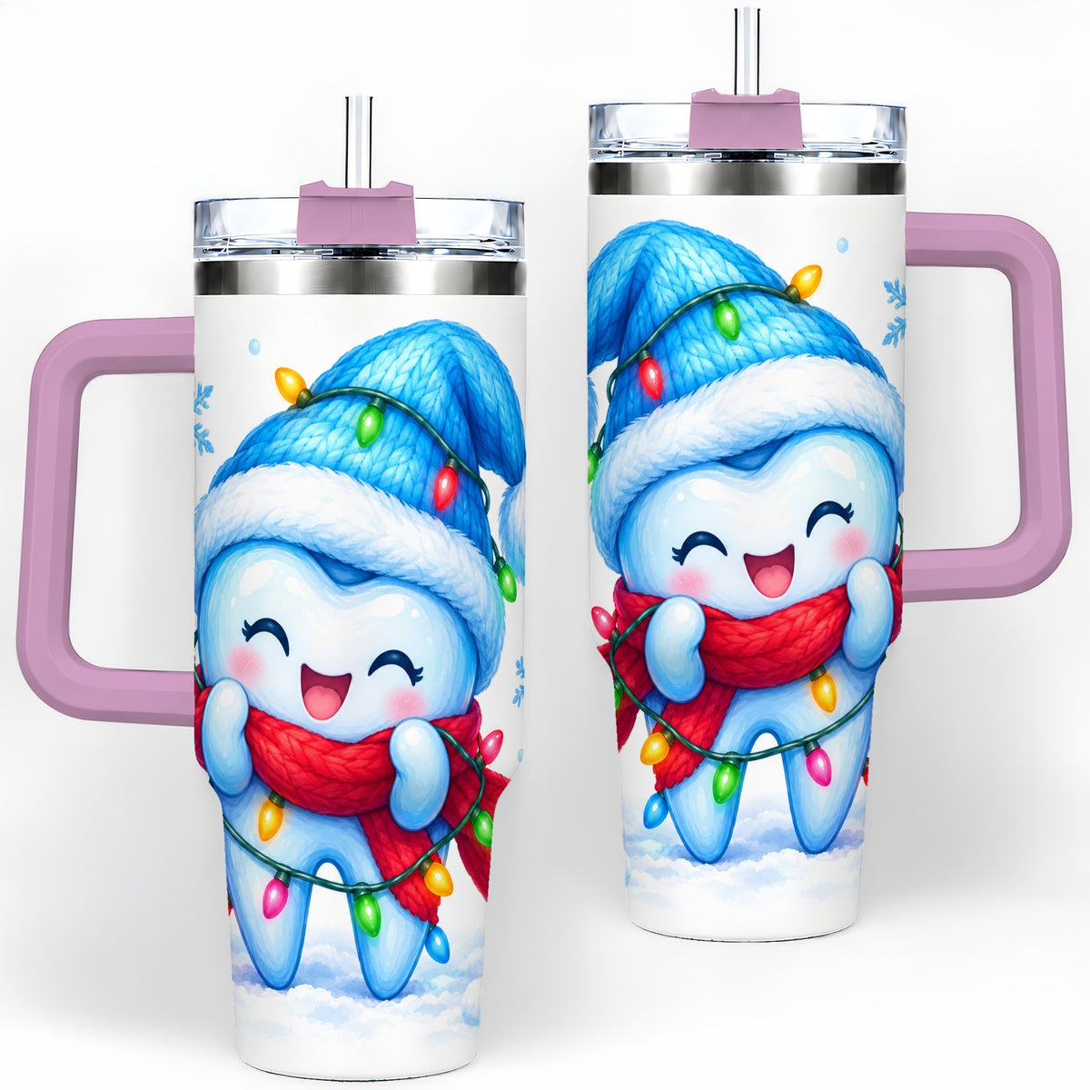 #pl[40oz|Pink] Christmas Tooth 40oz Tumbler, Winter Lights Insulated Drinkware