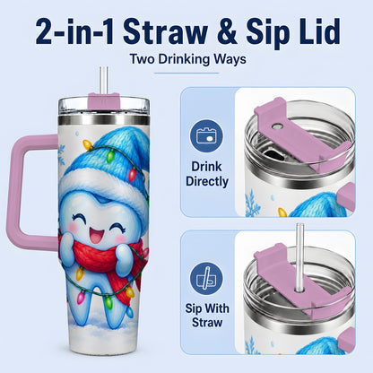 #pl[40oz|Pink] Christmas Tooth 40oz Tumbler, Winter Lights Insulated Drinkware