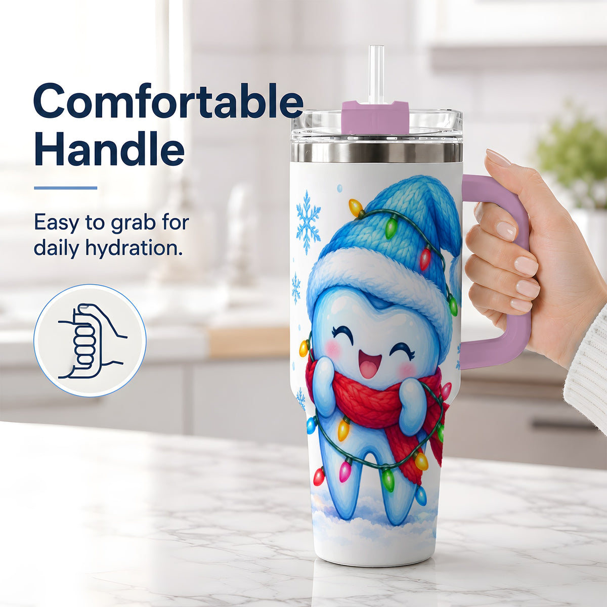 #pl[40oz|Pink] Christmas Tooth 40oz Tumbler, Winter Lights Insulated Drinkware