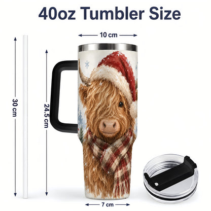 #pl[40oz|Black] Christmas Highland Cow 40oz Tumbler, Winter Farmhouse Drinkware