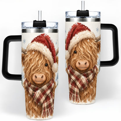 #pl[40oz|Black] Christmas Highland Cow 40oz Tumbler, Winter Farmhouse Drinkware