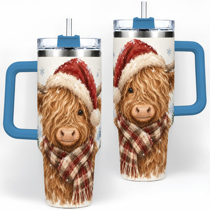 #pl[40oz|Blue] Christmas Highland Cow 40oz Tumbler, Winter Farmhouse Drinkware