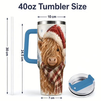 #pl[40oz|Blue] Christmas Highland Cow 40oz Tumbler, Winter Farmhouse Drinkware