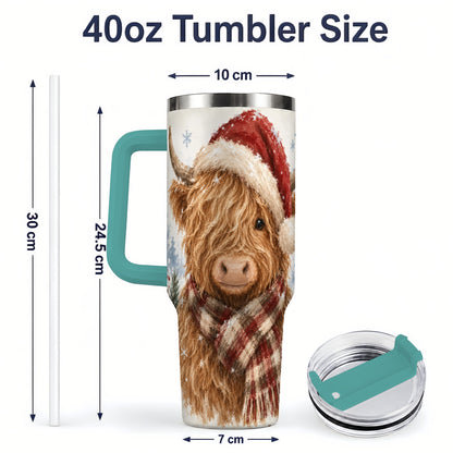#pl[40oz|Green] Christmas Highland Cow 40oz Tumbler, Winter Farmhouse Drinkware