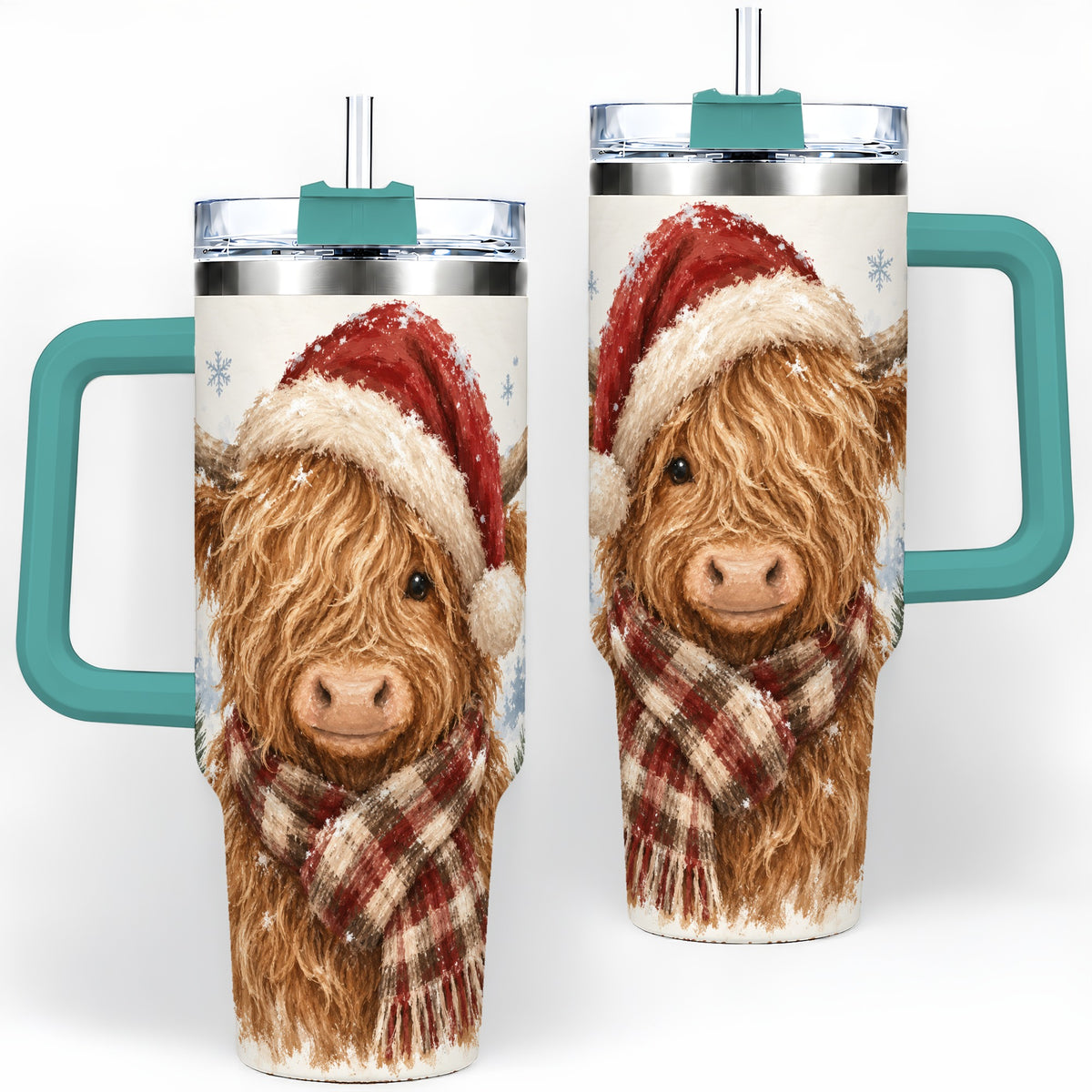 #pl[40oz|Green] Christmas Highland Cow 40oz Tumbler, Winter Farmhouse Drinkware
