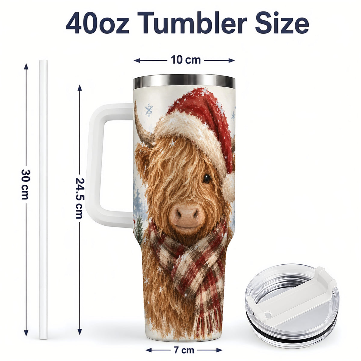 #pl[40oz|White] Christmas Highland Cow 40oz Tumbler, Winter Farmhouse Drinkware