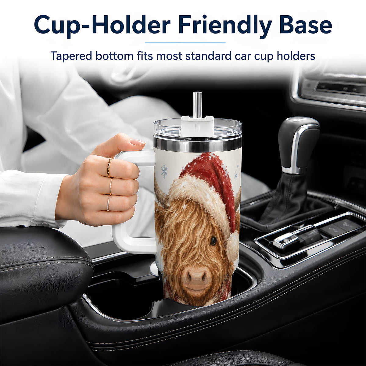 #pl[40oz|White] Christmas Highland Cow 40oz Tumbler, Winter Farmhouse Drinkware