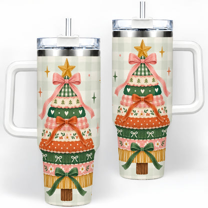Patchwork Christmas Tree 40oz Tumbler, Bow Holiday Drinkware