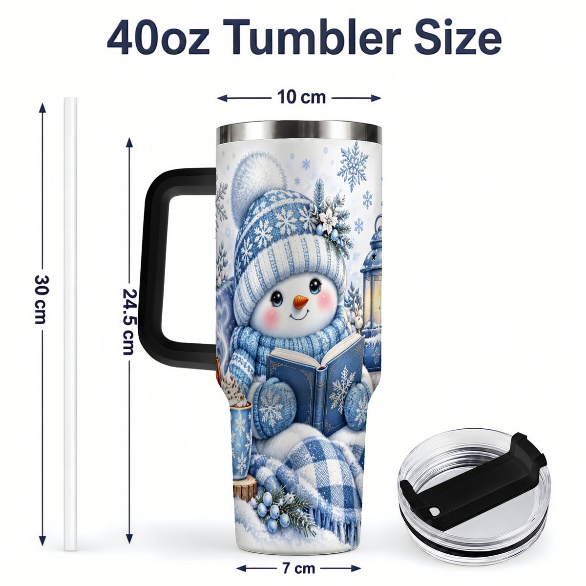 #pl[40oz|Black] Cozy Winter Snowman 40oz Tumbler, Reading Holiday Drinkware