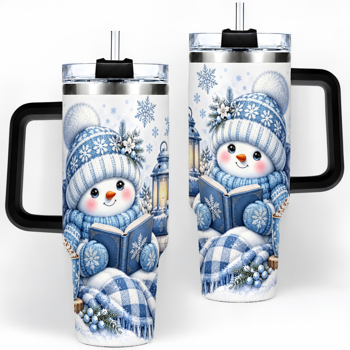 #pl[40oz|Black] Cozy Winter Snowman 40oz Tumbler, Reading Holiday Drinkware
