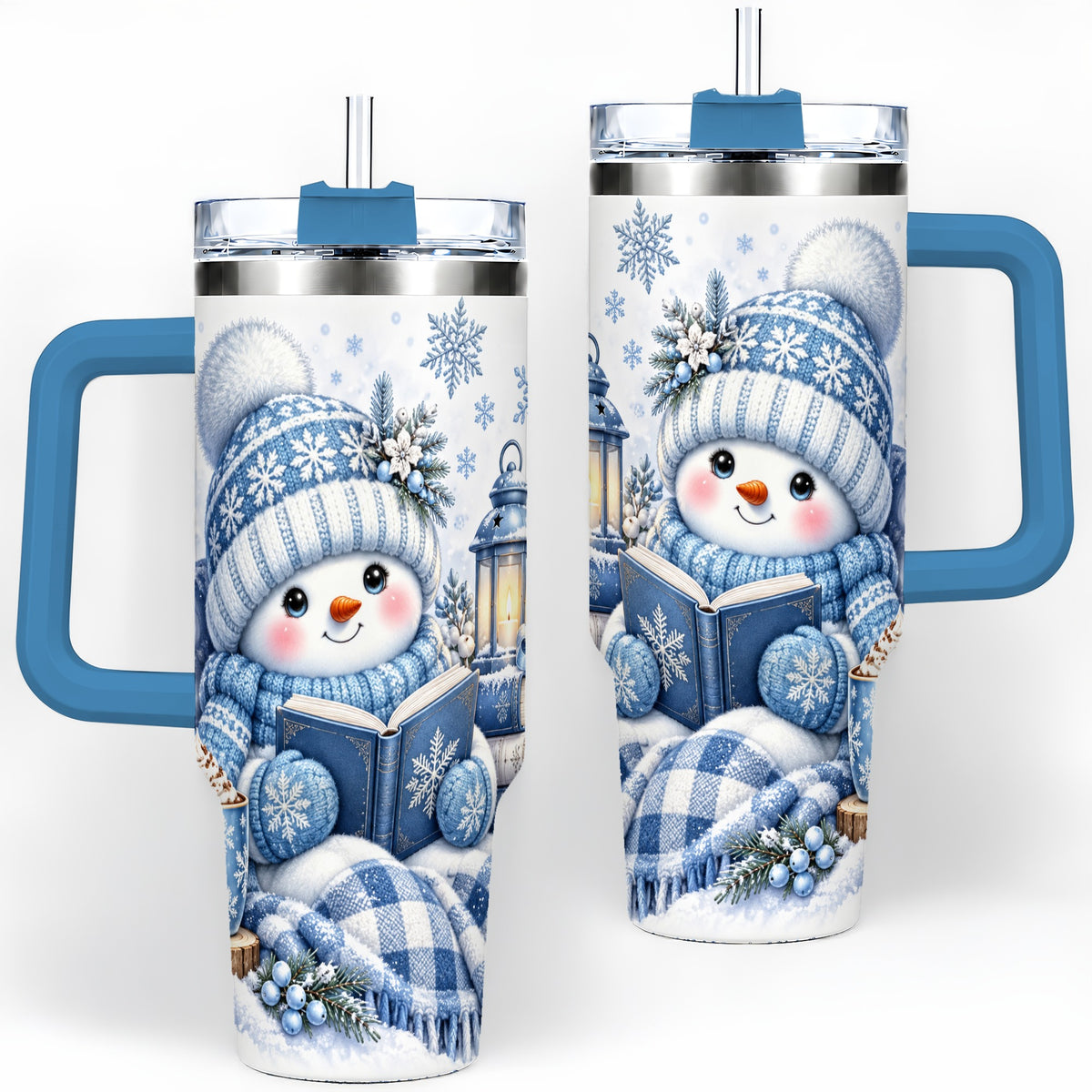 #pl[40oz|Blue] Cozy Winter Snowman 40oz Tumbler, Reading Holiday Drinkware
