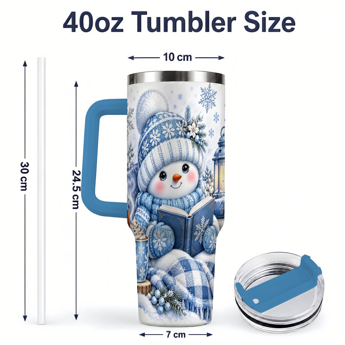 #pl[40oz|Blue] Cozy Winter Snowman 40oz Tumbler, Reading Holiday Drinkware