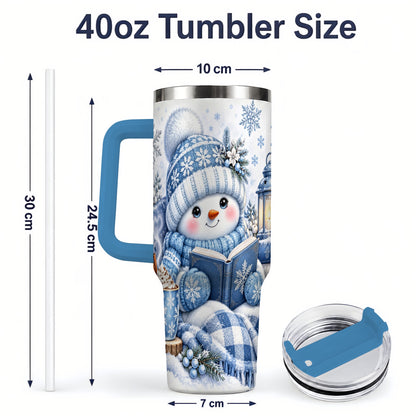 #pl[40oz|Blue] Cozy Winter Snowman 40oz Tumbler, Reading Holiday Drinkware