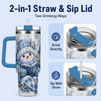 #pl[40oz|Blue] Cozy Winter Snowman 40oz Tumbler, Reading Holiday Drinkware