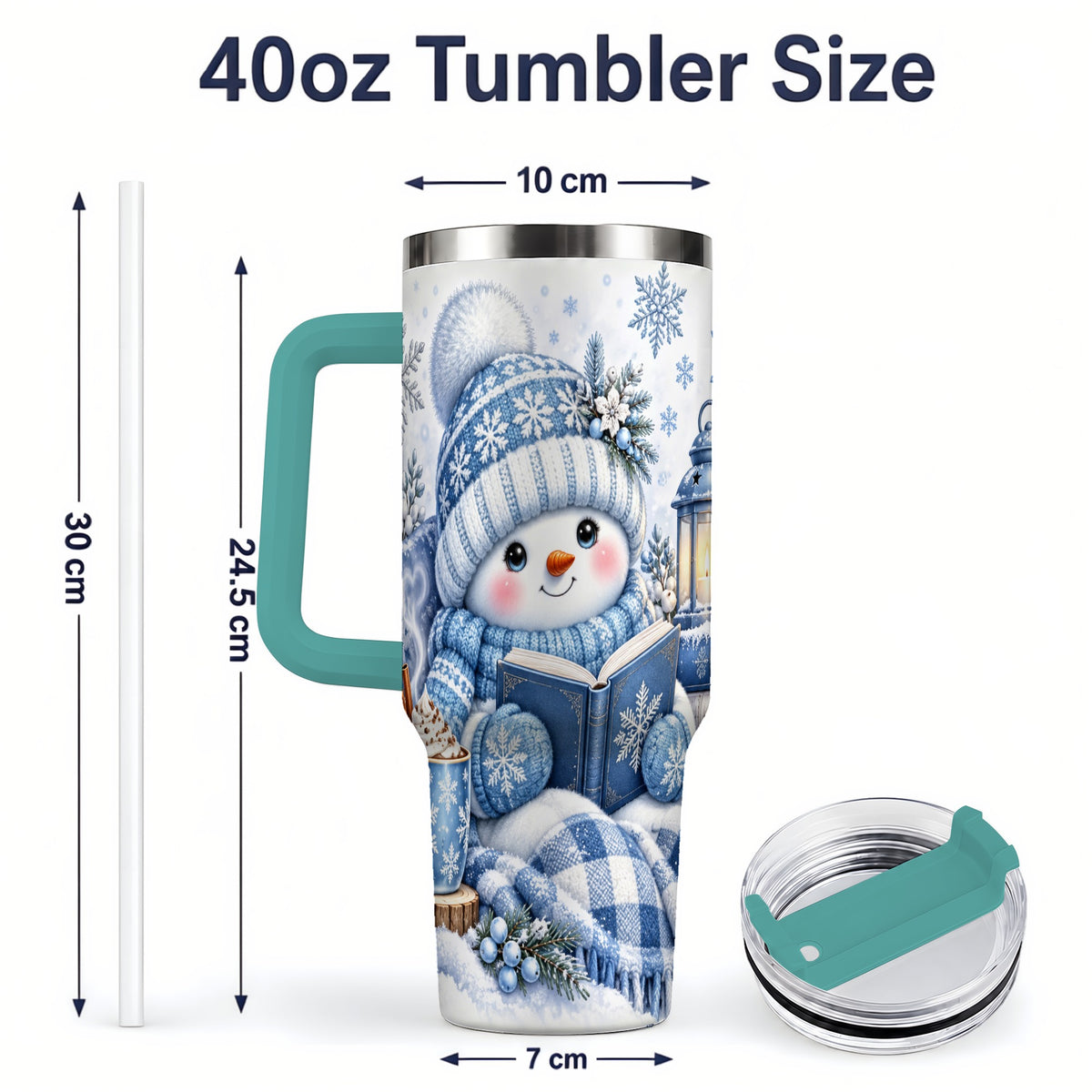 #pl[40oz|Green] Cozy Winter Snowman 40oz Tumbler, Reading Holiday Drinkware